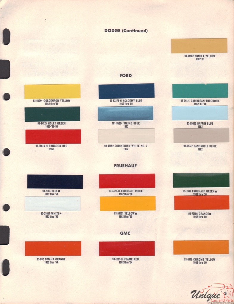 1962 GMC Paint Charts DuPont 1